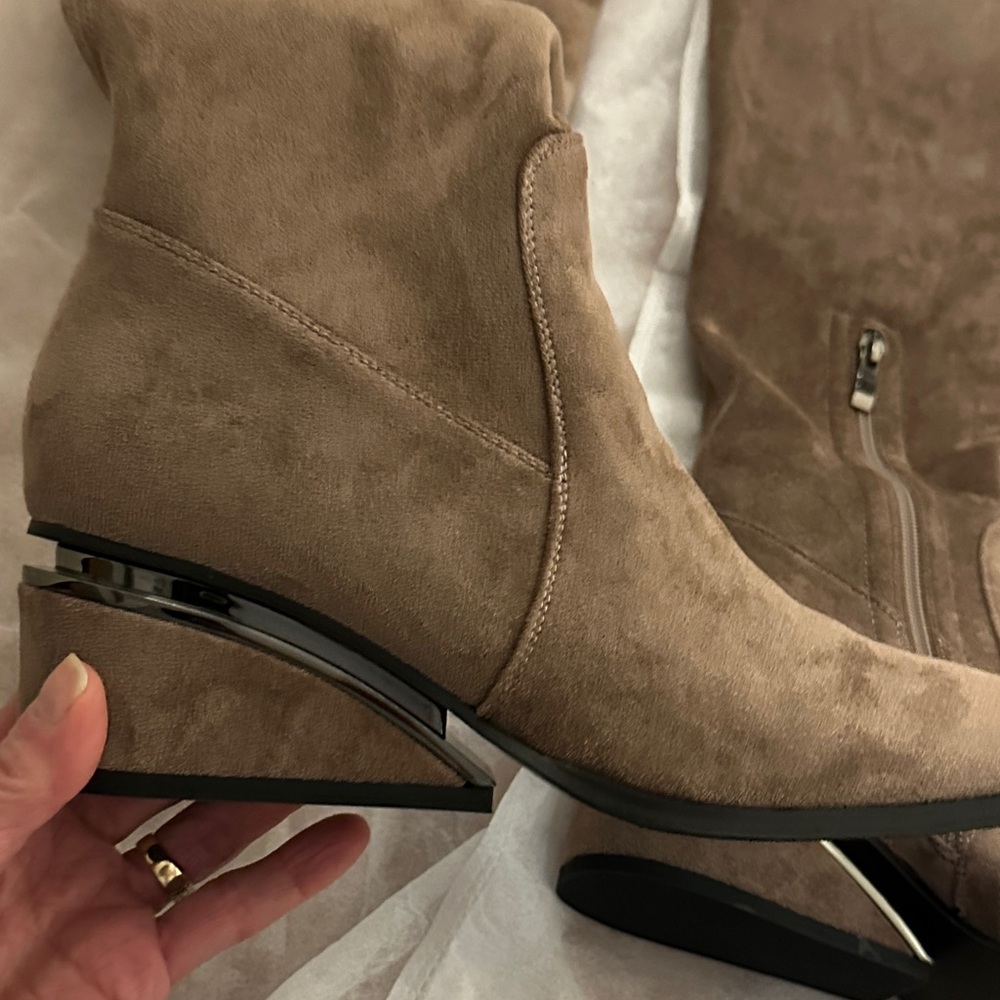 Torgeis Taupe Suede over the knee boots, tall tan boot, Madeline wedge heel boot - Picture 15 of 17
